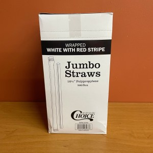 Box of 500 Choice 10 1/4" Jumbo Red and White Striped Wrapped Straws