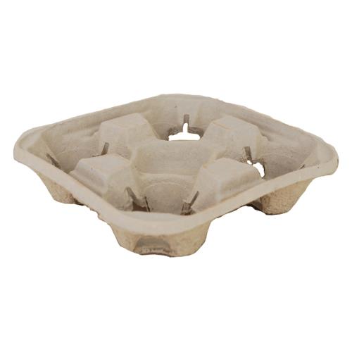 Case of 300 Molded Fiber Paper 4-Cup Carriers, 8-44 oz