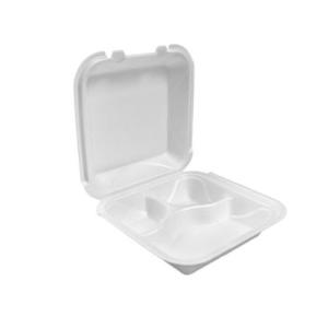 Case of 200 Darnel EPS 3 Compartment Hinged Containers, White, 9.0" x 9.0" x 3.1"