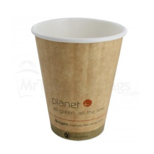 SLEEVE OF 25 PLC-8DW PLANET+ HOT CUPS DBL WALL COMPOSTABLE 8-OZ WHITE