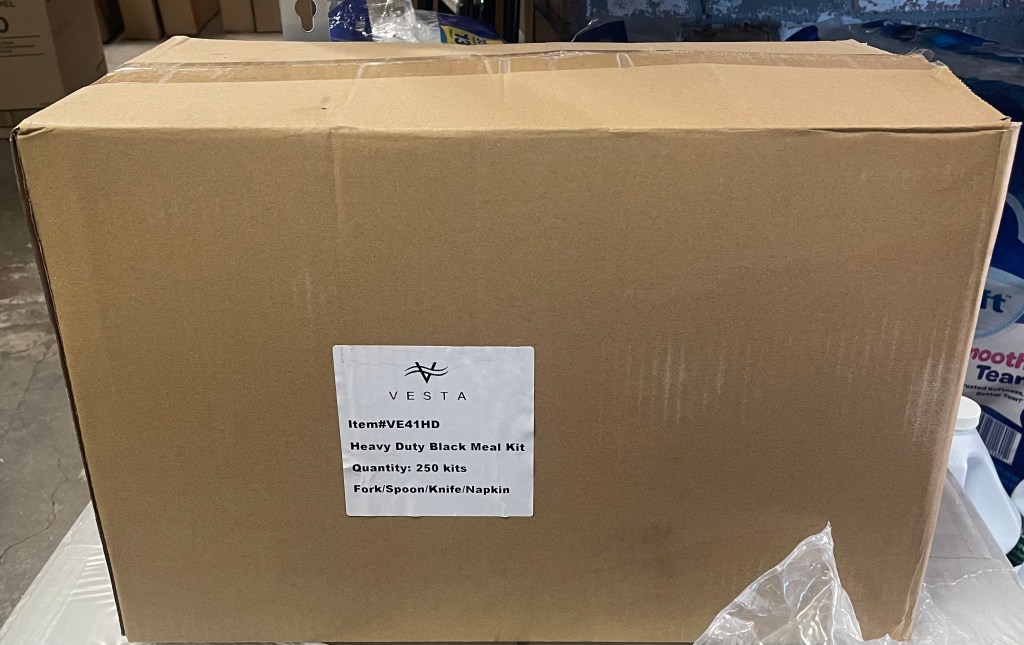 Box of 250 Heavy Weight Black Wrapped Plastic Cutlery Packs with Napkin