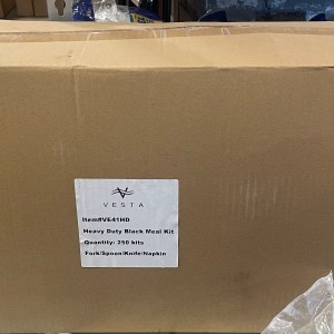 Box of 250 Heavy Weight Black Wrapped Plastic Cutlery Packs with Napkin