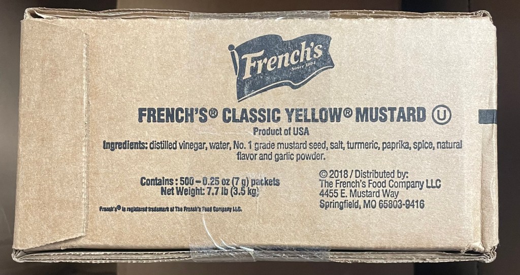 Case of 500 French's Classic Yellow Mustard 7 Gram Portion Packets