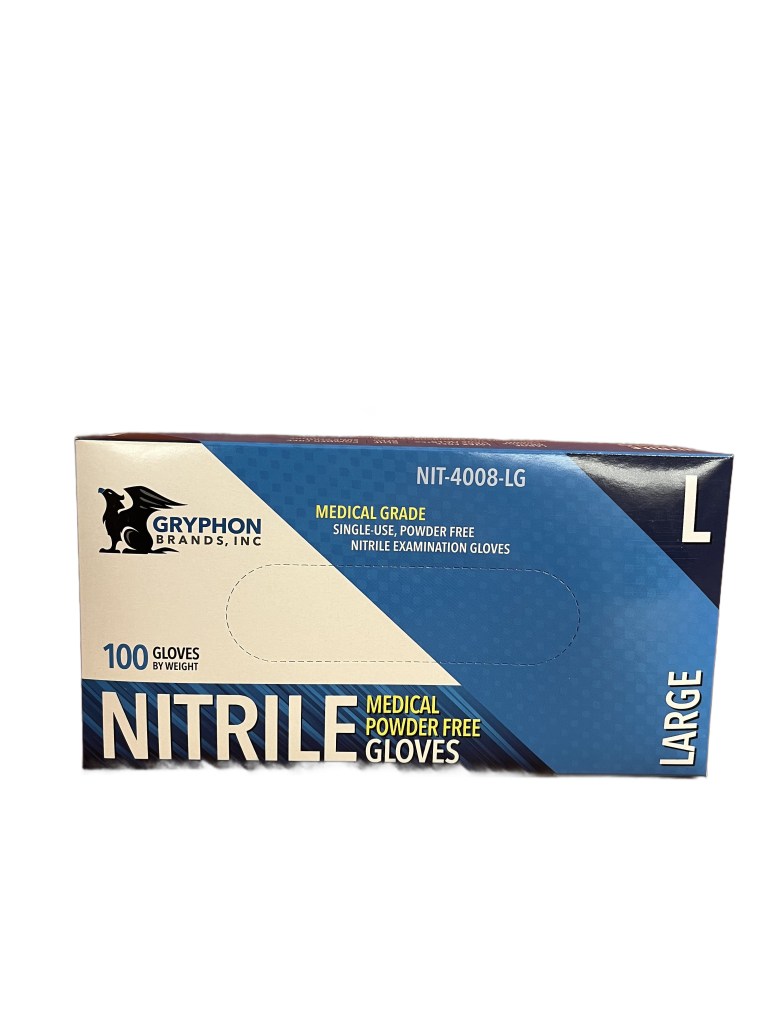 Box of 100 Gryphon 4.5 Mil Exam Nitrile Powder Free Large Blue Gloves
