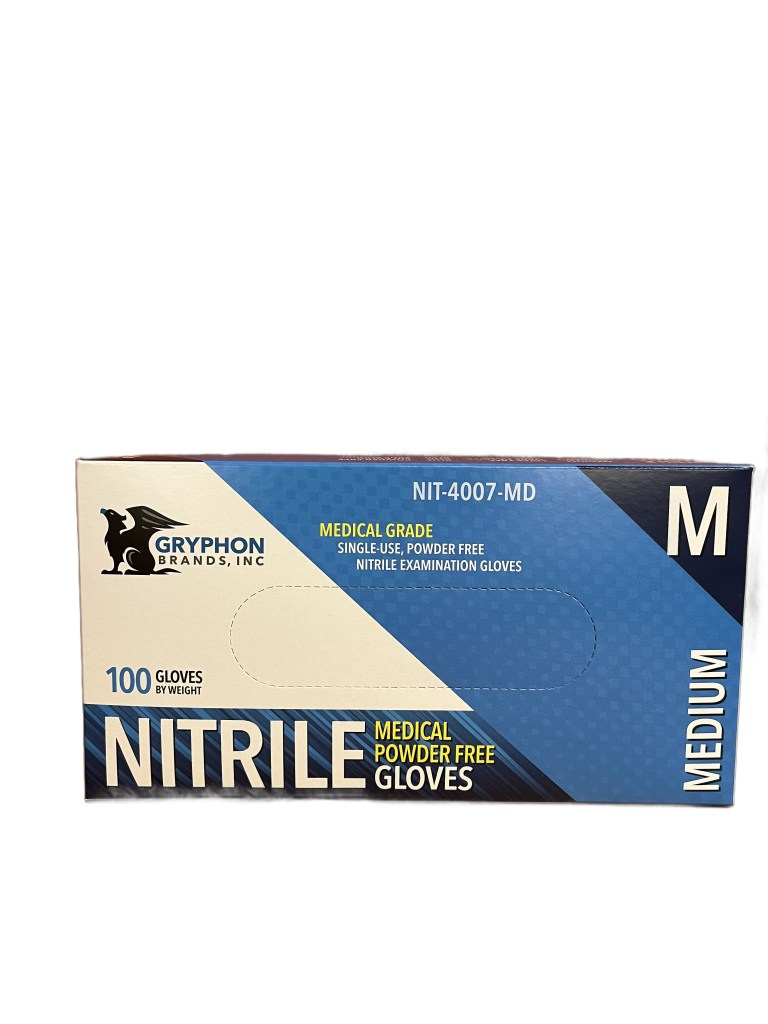 Box of 100 Gryphon 4.5 Mil Exam Nitrile Powder Free Blue Medium Gloves