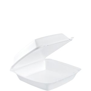 Pack of 100 Dart Foam Hinged Containers (Perforated) Medium 1 Compartment 8 3/8 x 7 7/8 x 3 1/4