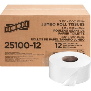 Case of 12 Genuine Joe 3.25"x1000' Jumbo Roll Bath Tissues