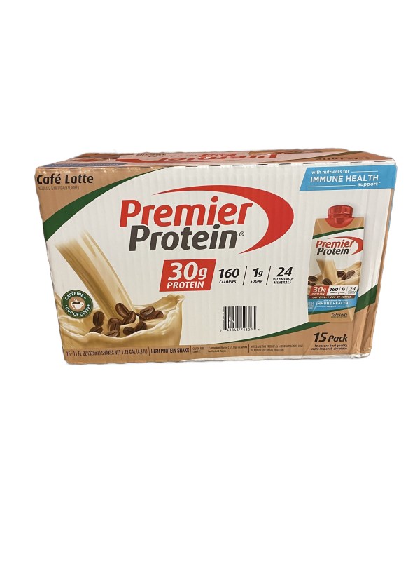 Case of 15 Premier Protein 30g High Protein Shakes, Cafe Latte, 11oz
