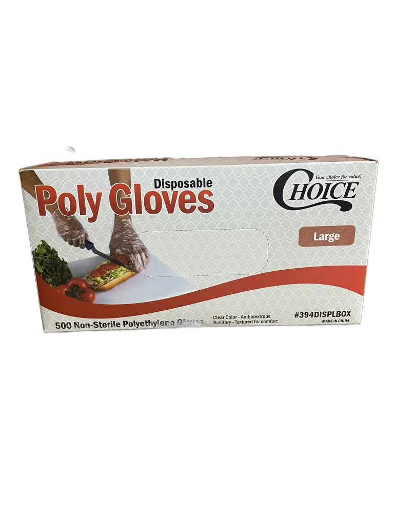 Box of 500 Choice Disposable Poly Gloves - Large for Food Service