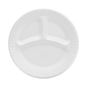 Pack of 125 Dart 9CPWC Concorde 9" 3 Compartment White Non-Laminated Round Foam Plates