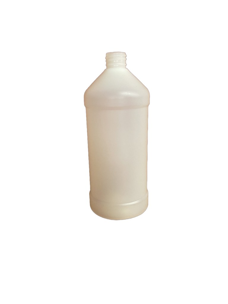 32 oz. (946 ml) Natural HDPE Plastic Modern Round Bottle, 28mm 28-410, 52 Grams