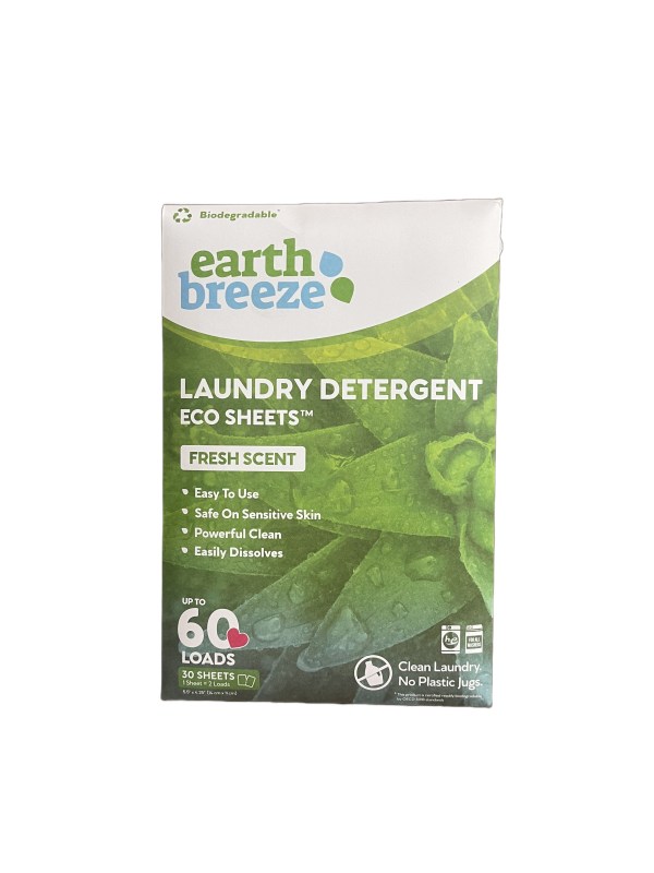EARTH BREEZE FRESH SCENT LAUNDRY DETERGENT ECO SHEETS 60 LOADS