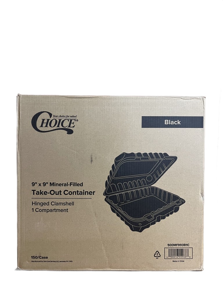 Case of 150 Choice 9" x 9" 1-Compartment Microwaveable Black Mineral-Filled Plastic Hinged Take-Out Containers