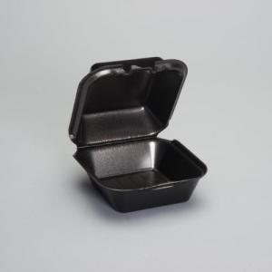 Pack of 125 Genpak Snap It™ EPS Hinged Containers, Black, Large, 6x6x3"