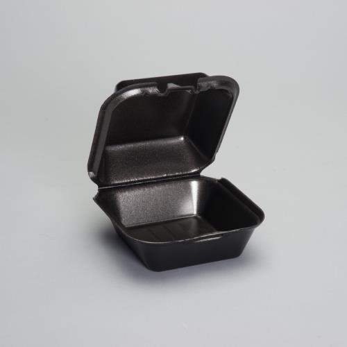 Pack of 125 Genpak Snap It™ EPS Hinged Containers, Black, Large, 6x6x3"