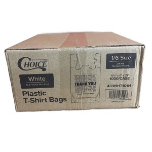 Case of 1000 Choice 1/6 Standard Size White "Thank You" Medium-Duty Plastic T-Shirt Bags