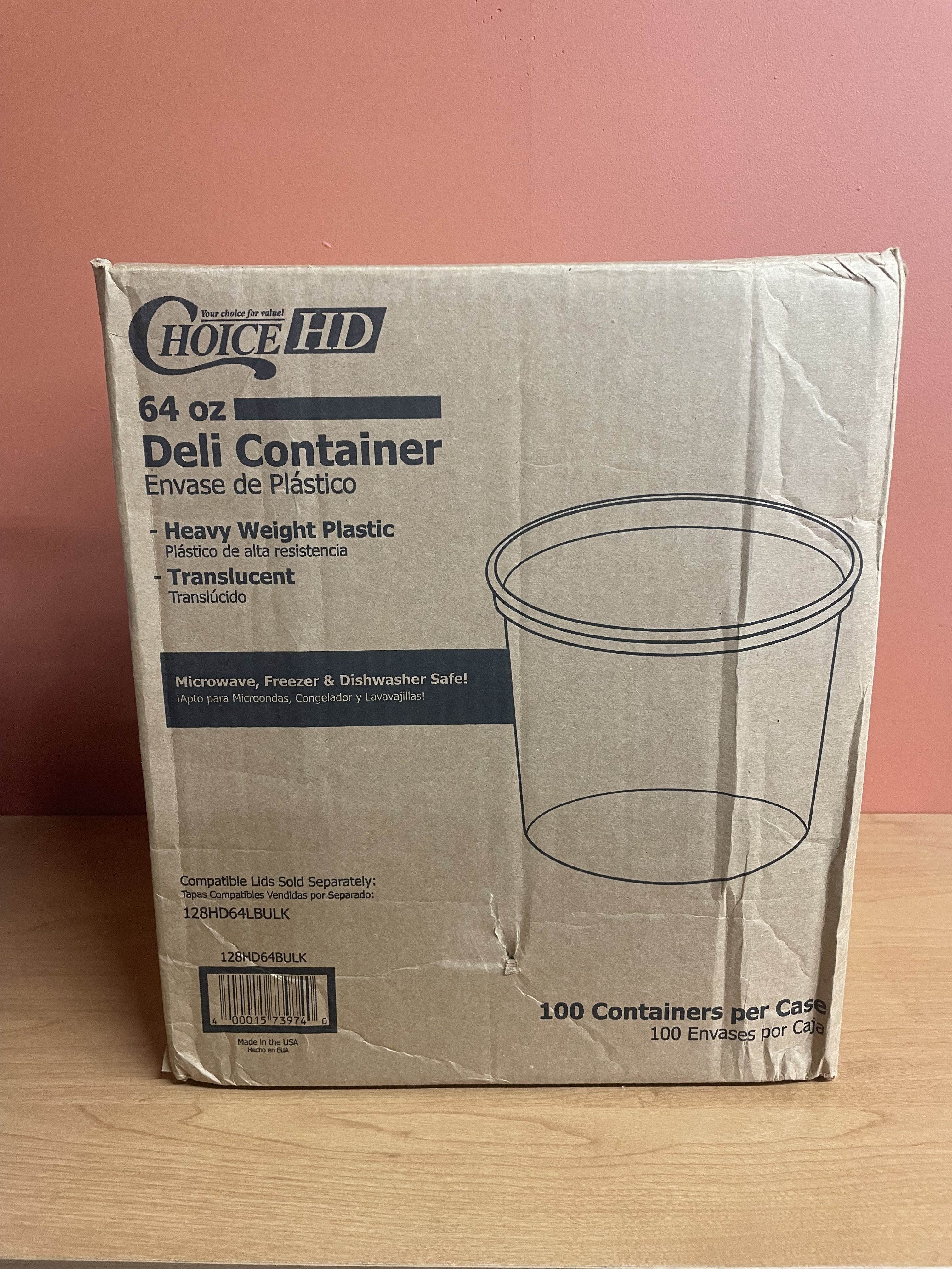 Case of 100 Choice Heavy Duty 64 oz. Microwavable Translucent Heavy Plastic Deli Containers