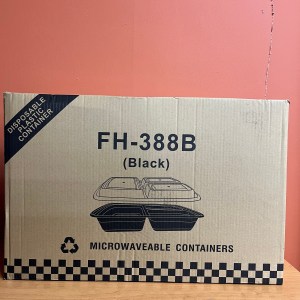 Case of 150 32 oz. Black 9 3/4" x 7 1/4" x 2" 3-Compartment Rectangular Microwavable Heavy Weight Containers with Lid