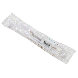 Box of 250 Individually Wrapped White Heavy Weight Plastic Cutlery Set with Napkin and Salt and Pepper Packets