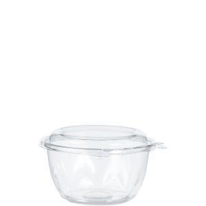 Pack of 60 Dart SafeSeal PET Bowls w/ Dome Lid Clear 16 oz. Tamper-Resistant