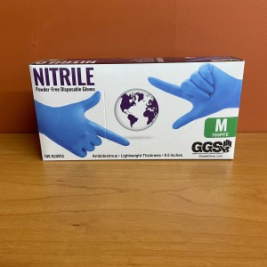 Box of 100 Global Glove 705PFE Powder-Free Disposable 4 Mil Nitrile Industrial-Grade Medium Gloves, Blue
