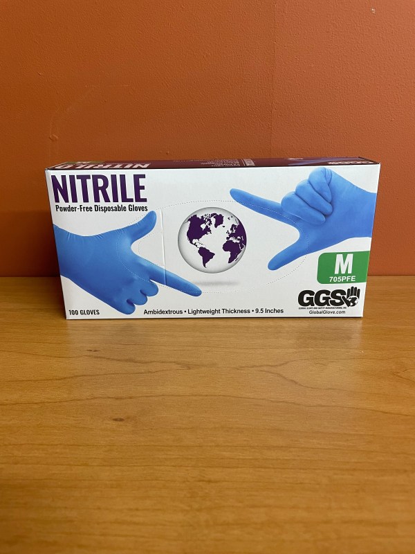 Box of 100 Global Glove 705PFE Powder-Free Disposable 4 Mil Nitrile Industrial-Grade Medium Gloves, Blue