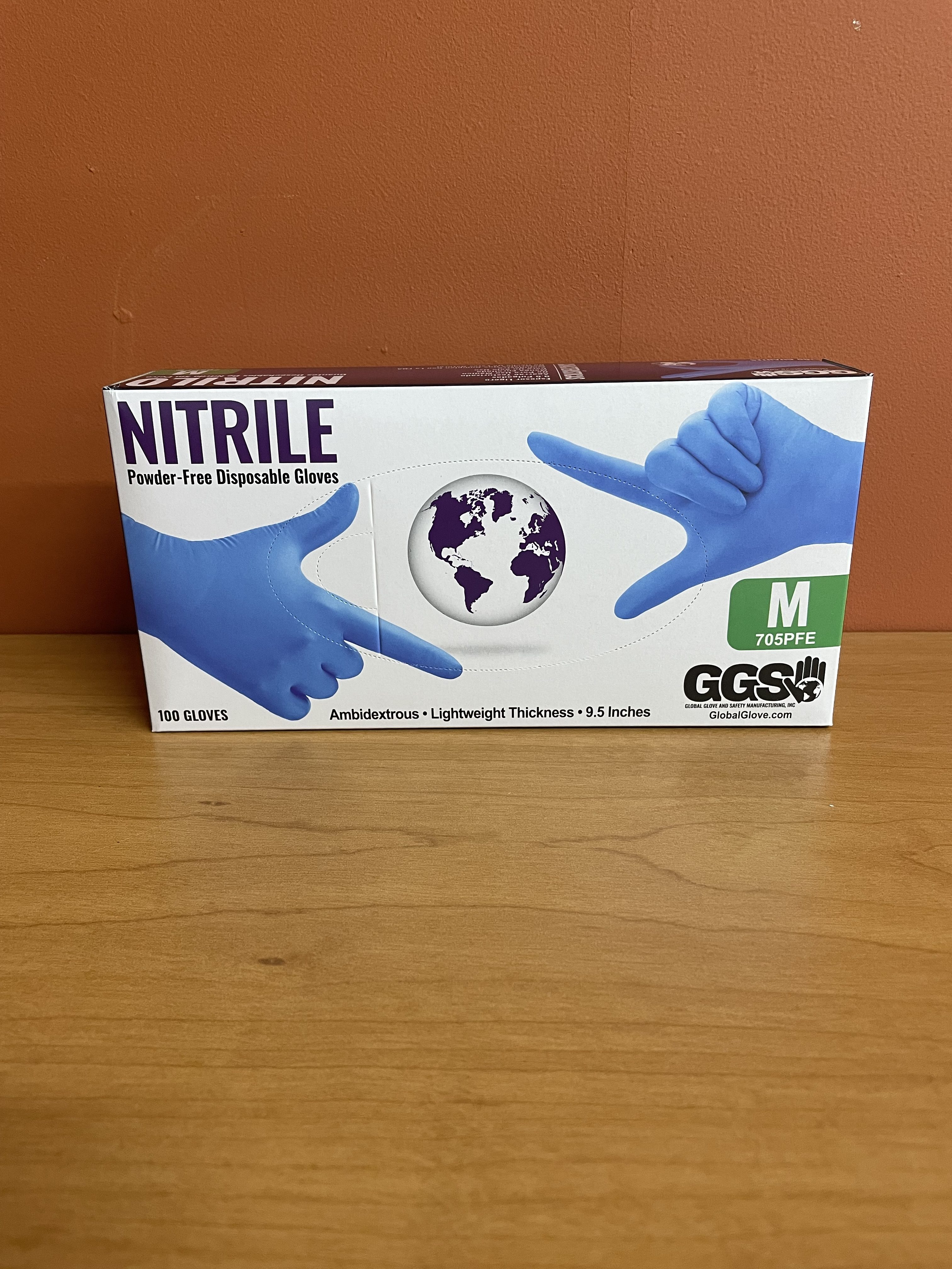 Box of 100 Global Glove 705PFE Powder-Free Disposable 4 Mil Nitrile Industrial-Grade Medium Gloves, Blue