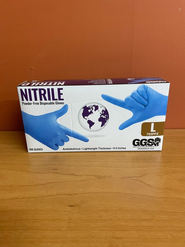 Box of 100 Global Glove 705PFE Powder-Free Disposable 4 Mil Nitrile Industrial-Grade Large Gloves, Blue