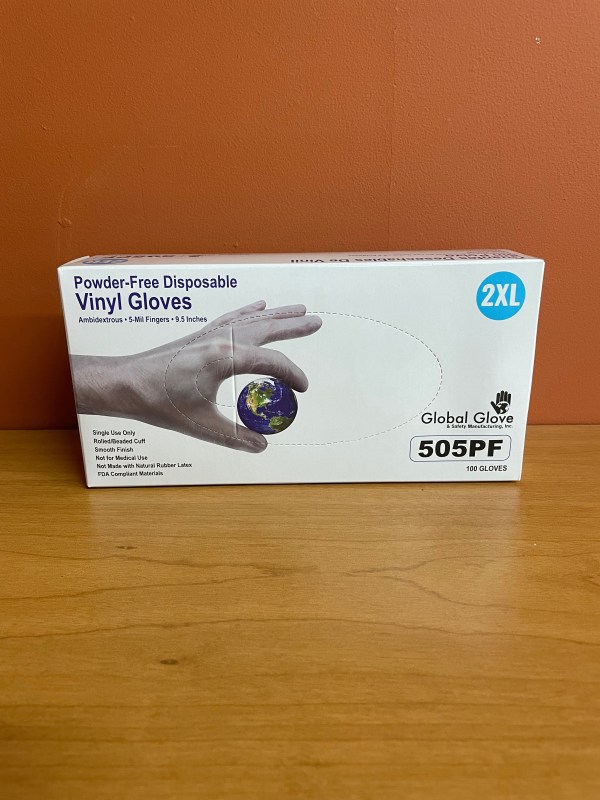 Box of 100 Global Glove Premium 5 Mil Vinyl 9.5" 2XL Powder Free Gloves