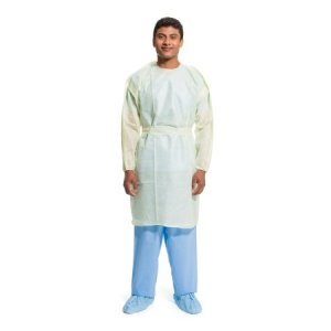 Bag of 10 Protective Procedure Gowns Halyard Basics X-Large Yellow Non-Sterile AAMI Level 2 Disposable