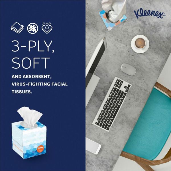 Box of 55 Kleenex Anit-Viral Facial Tissues White Cube Box
