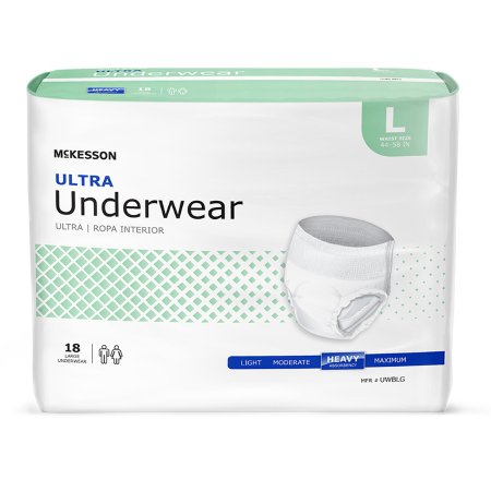 Bag of 18 Unisex Adult Absorbent Underwear McKesson Ultra Pull On with Tear Away Seams Large Disposable Heavy Absorbency
