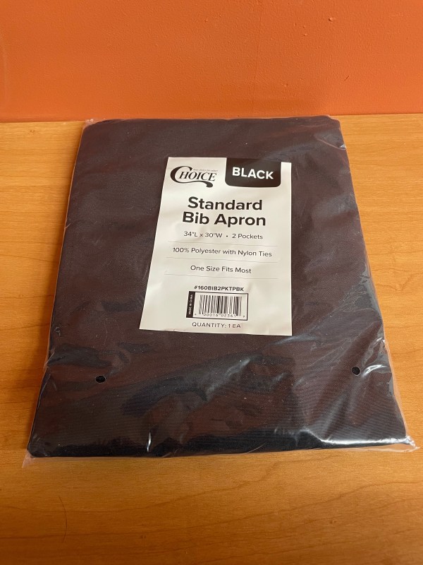 Choice Black Polyester Standard Bib Apron with 2 Pockets - 34" x 30"