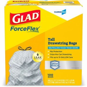 Case of 100 Glad ForceFlexPlus Tall Drawstring Kitchen Bags 13 Gal Unscented