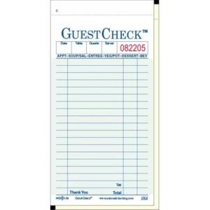 Book of 50 6.5" x 3.5" Green 2 Part Carbonless Guest Checks