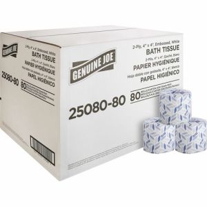 Case of 80 Genuine Joe Embossed Roll Bath Tissue Rolls
