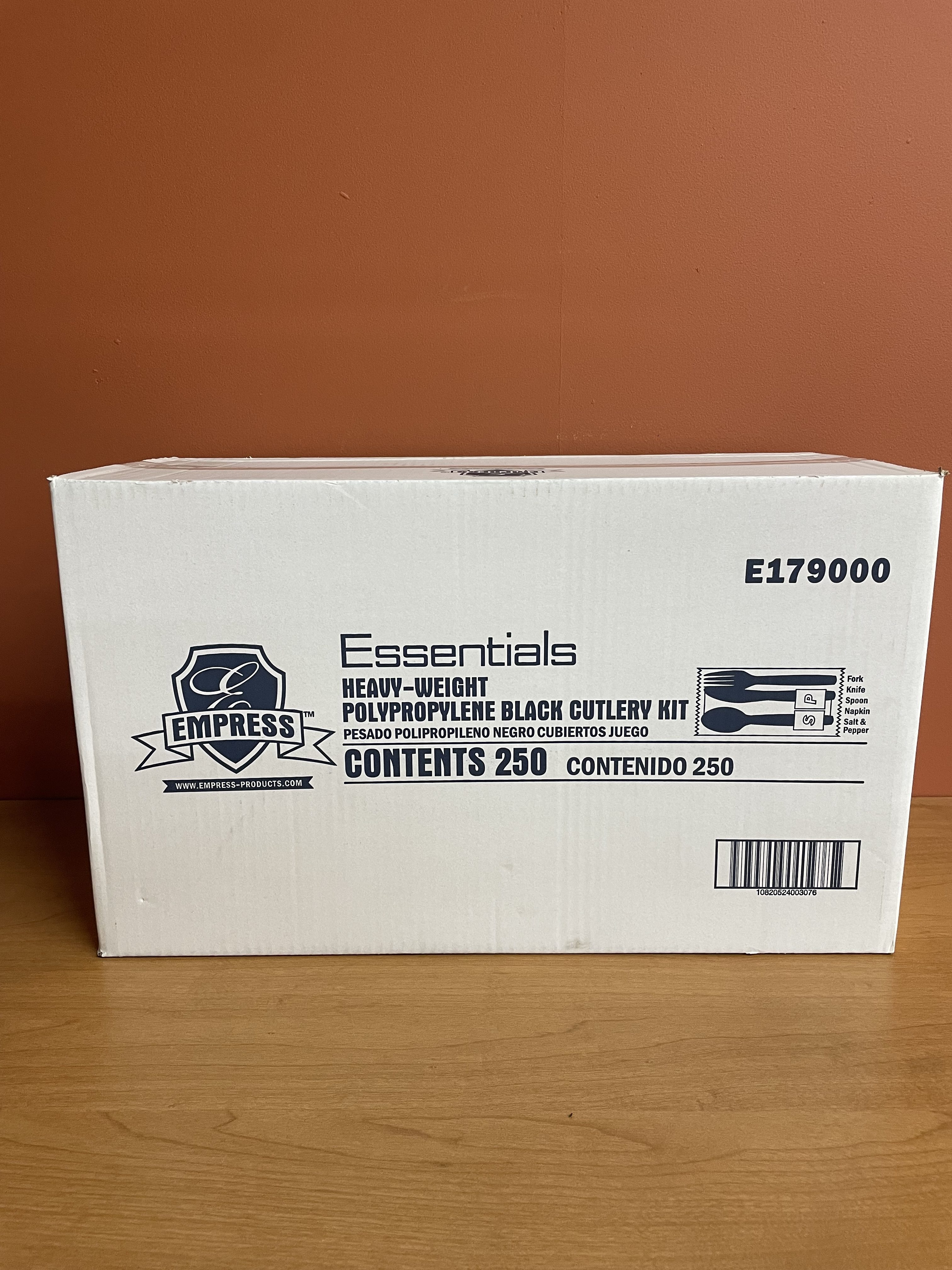 Case of 250 Empress Heavy Weight Cutlery Kits PP Knife Fork TS S&P Napkin Black