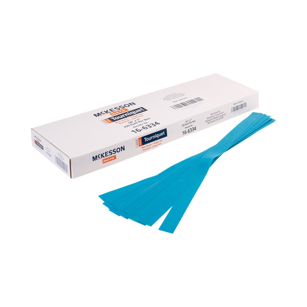 Box of 250 McKesson Tourniquet Straps 18 Inch Length Polyisoprene