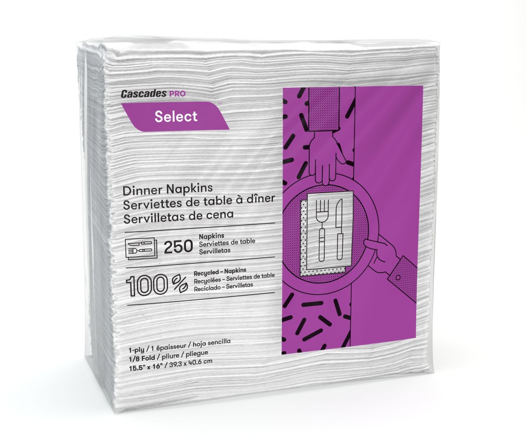 Pack of 250 Cascades PRO Select 1/8 Fold Dinner Napkins White 16" X 15" 1-Ply