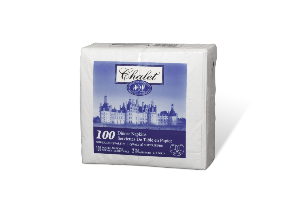 Pack of 100 Chalet 15" X 16" Dinner Napkins White 2-Ply 1/8 Fold