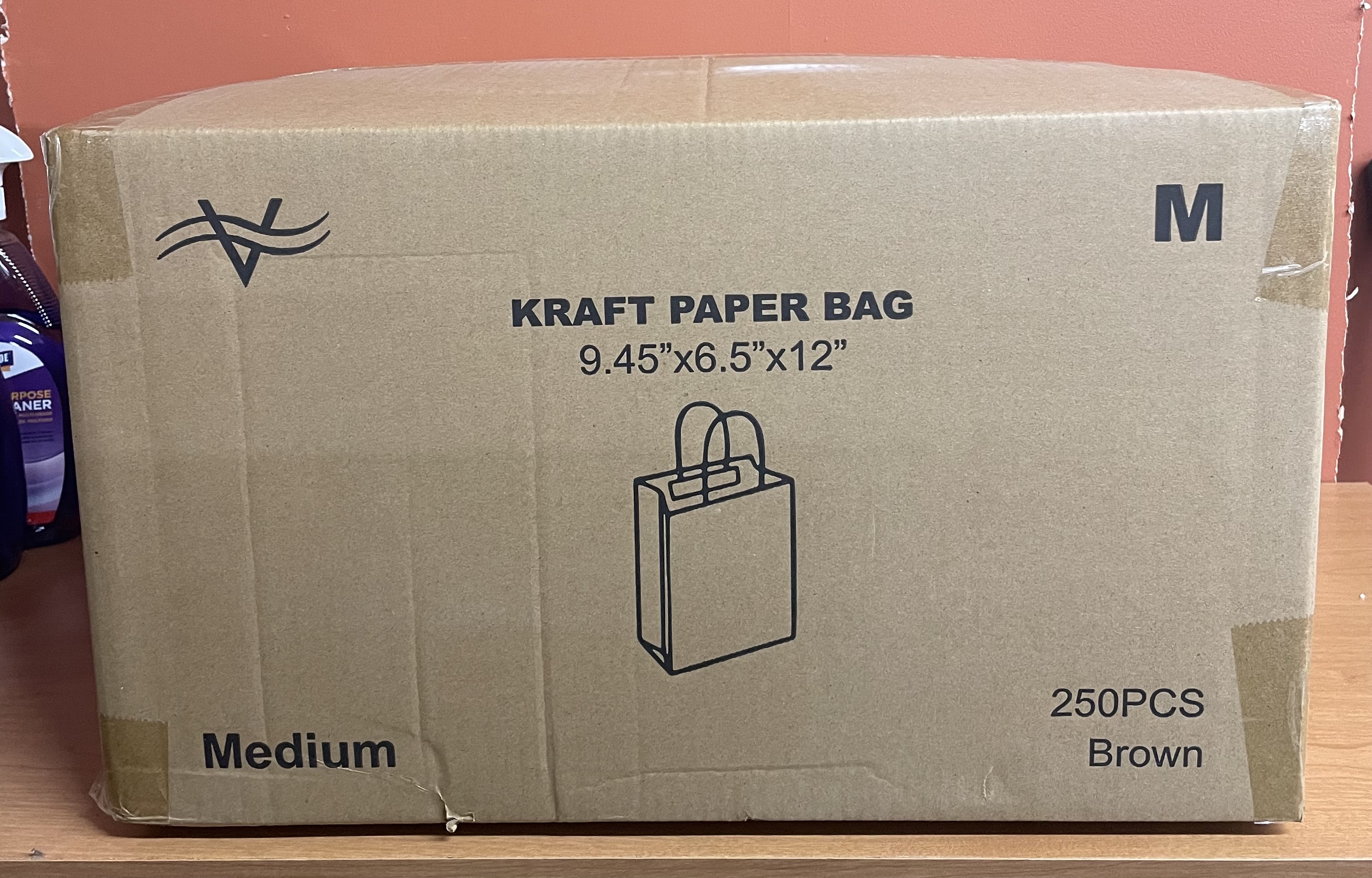 Case of 250 9.45 x 6.5 x 12" Natural Kraft Paper Shopping Bags with Handles