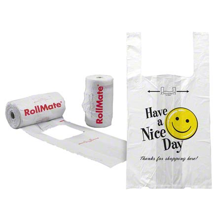 Case of 1600 Hilex RollMate Happy Face Large T-Sacks 11" x 6.5" x 22" , HDPE