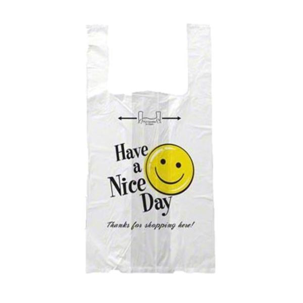 Case of 2000 Hilex Happy Face Medium T-Sacks 9.5x6x18.5 , HDPE