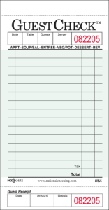 Case of 2500 National Checking Single Copy Cardboard Guest Checks 3.5" x 6.75" Green Bulk Pack Medium