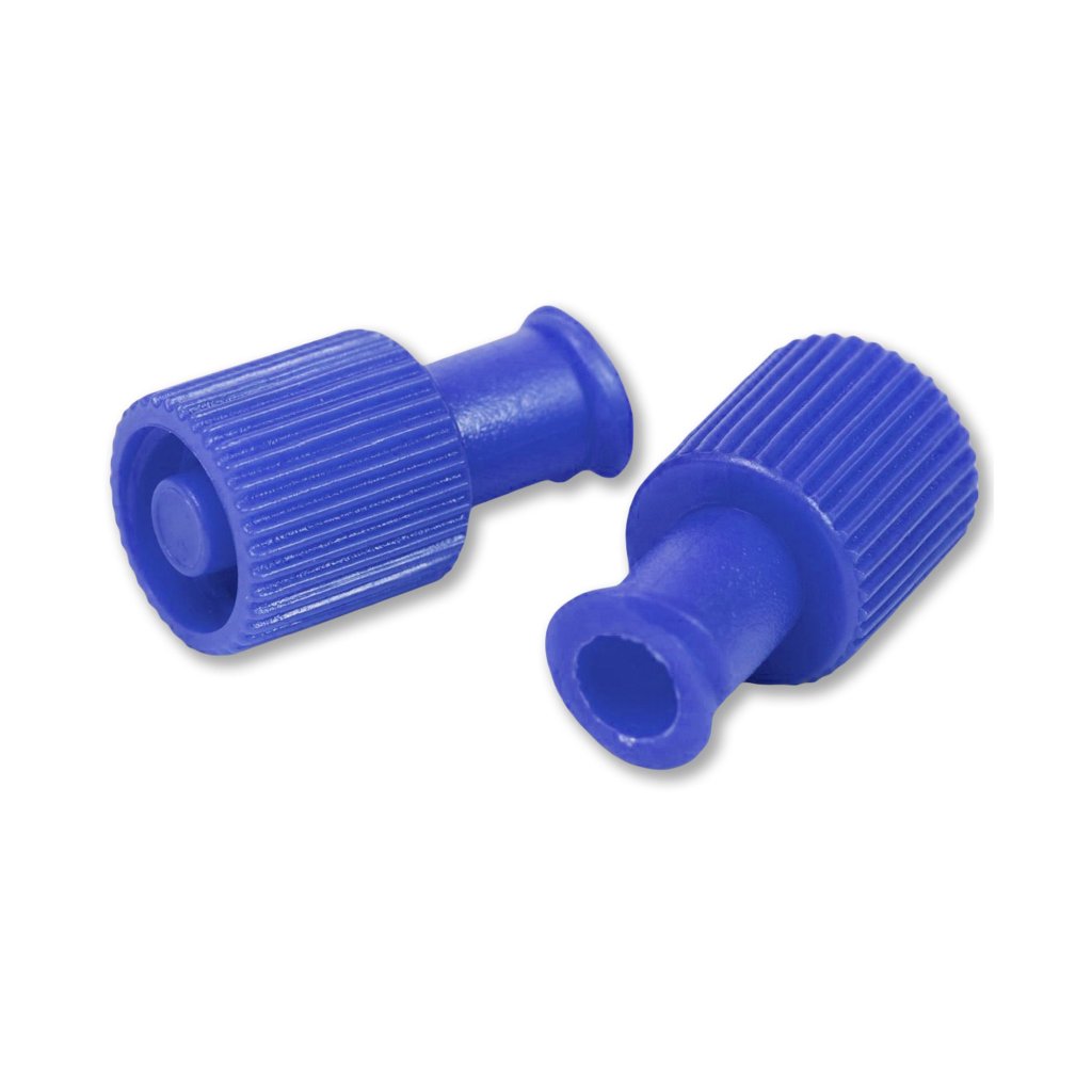 Box of 100 Dual Function Syringe Caps McKesson Blue, Dual Capacity, Sterile
