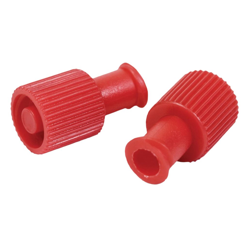 Box of 100 Dual Function Syringe Caps McKesson Red, Sterile