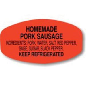 Roll of 1000 0.62 x 1.25" Short Oval Homemade Pork Sausage Labels