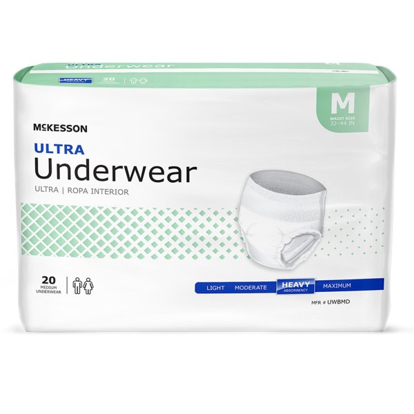 Bag of 20 Unisex Adult Absorbent Underwear McKesson Ultra Pull On with Tear Away Seams Medium Disposable Heavy Absorbency