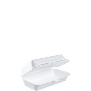 Pack of 125 Dart 72HT1 Foam Hinged Containers (Non Perforated) Hot Dog 7 1/8 x 3 3/4 x 2 1/4
