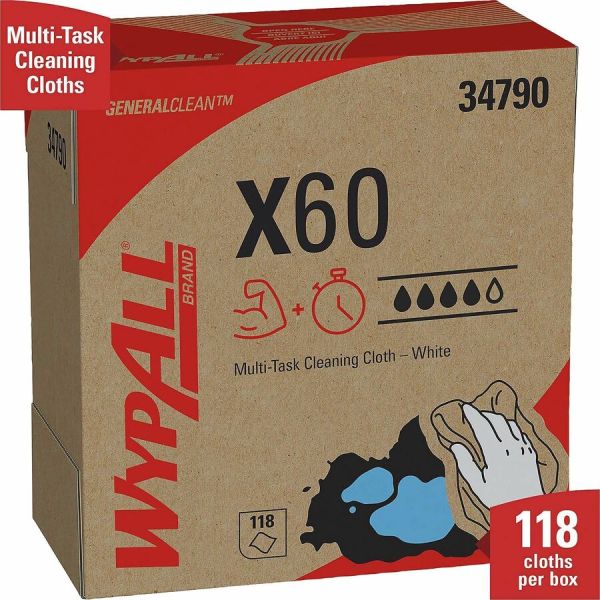 Box of 118 WypAll X60 Cloths White 8.34" x 16.8" Pop-Up Box